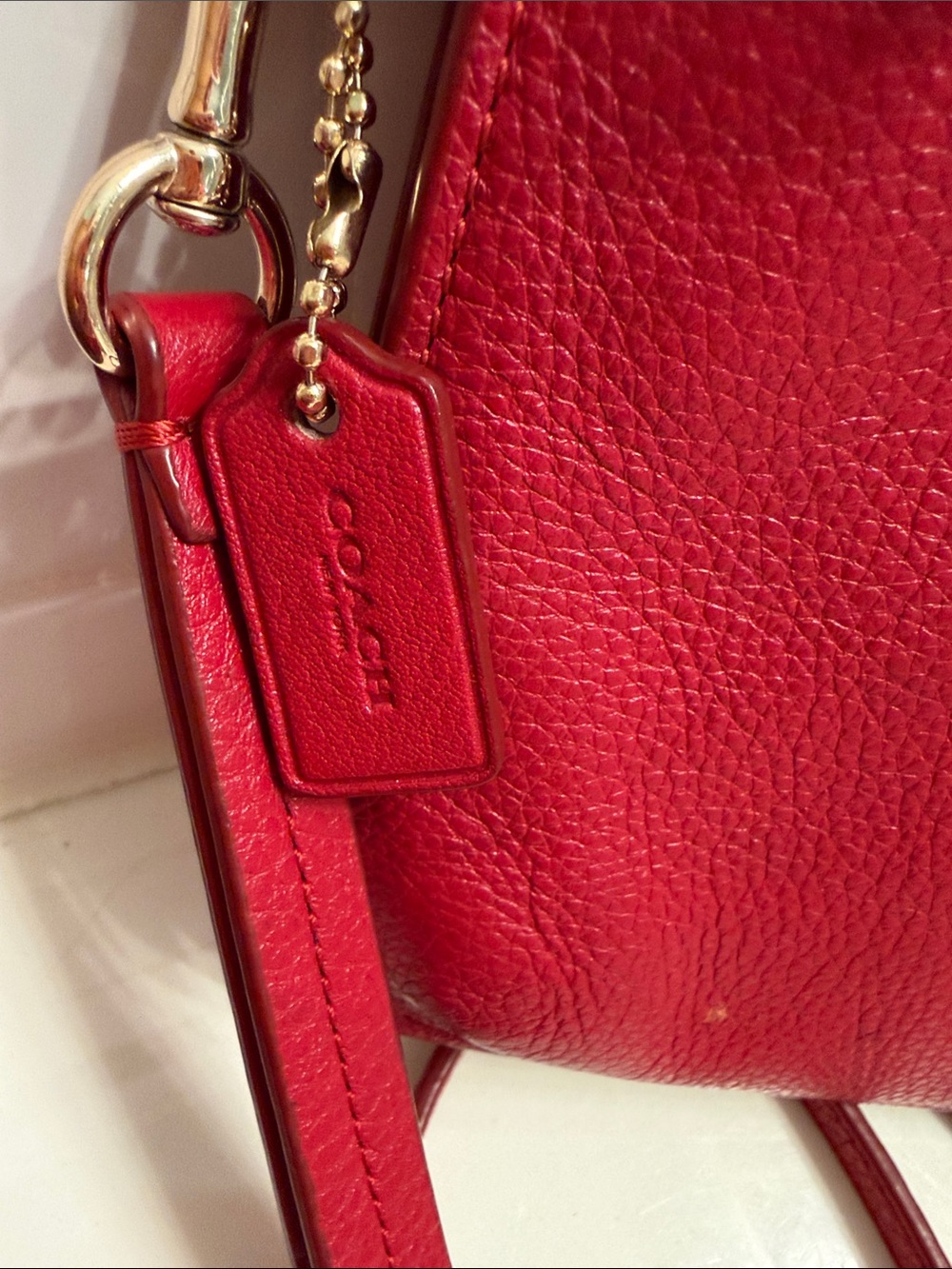 Coach Red Leather Crossbody Bag with Gold Accent - Picture 2 of 11